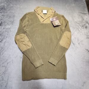 Rothco Sweater Mens XL Khaki Vintage WWII Mechanic Cotton Elbow Patch 2 Button